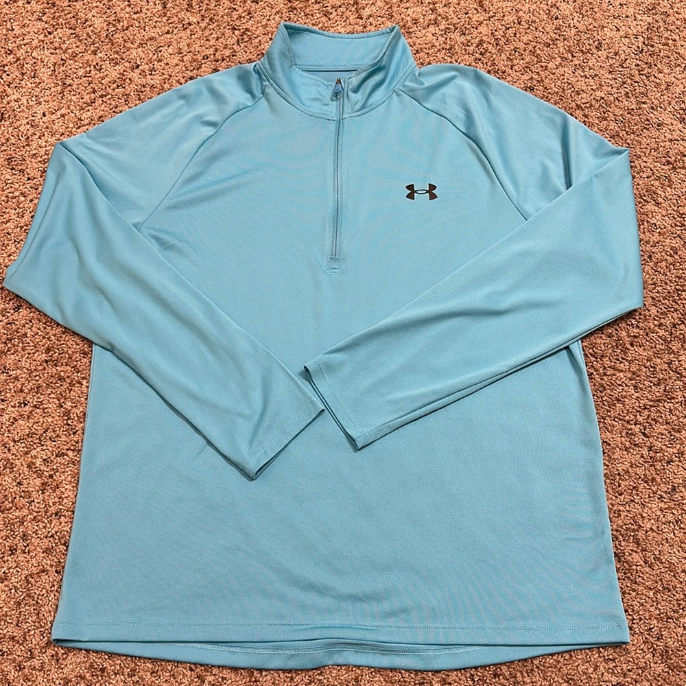 men’s under armour quarter zip 100% polyester long sleeve.